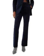 BA&SH Navy Velvet Pantalon Babilon Bootcut Pleated 70's Style Pants EU 40 US 12