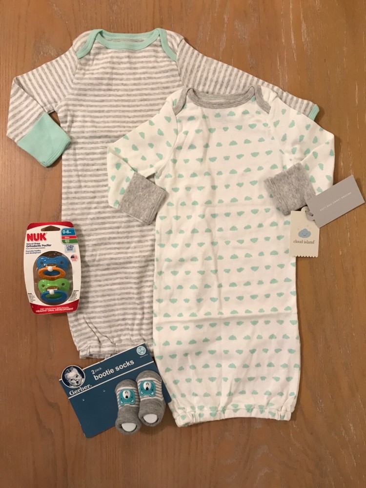New! Cloud Island Infant Boys Gowns & Accessories Lot of 4 Size 0-6 Months