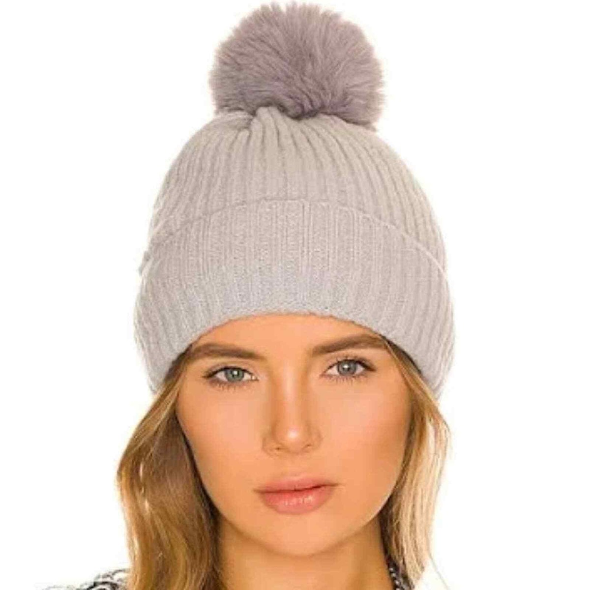 Hat Attack Classic Ribbed Beanie with Faux Fur Pom. O/S. VGUC Hat Attack Classic Cable Pom Hat | Vivi Girl Shop | Shop Now! main image 3