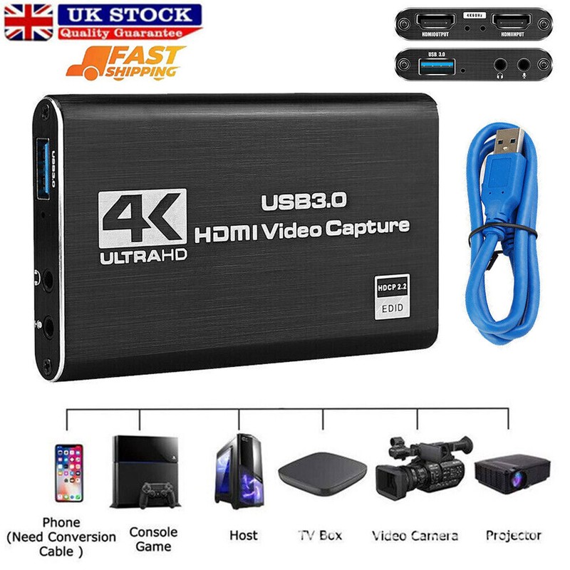 4K Audio Video Capture Card,USB 3.0 HDMI Video Capture Device Full HD Adapter UK