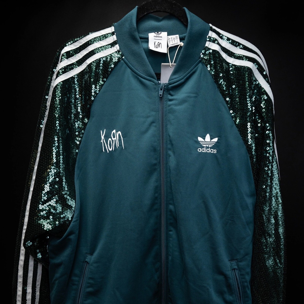 KORN x ADIDAS GREEN SEQUIN TRACK SUIT SET XL Jacket & XL PANTS