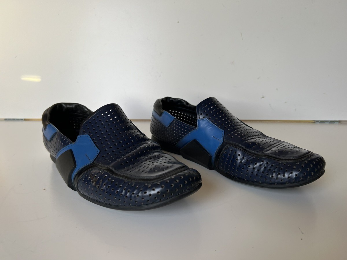 Authentic Prada Mens Black Blue Perforated Leather Slip On Loafer Shoes Size 9.5 PRADA Loafer Blue Casual Shoes for Men for sale - eBay main image 3