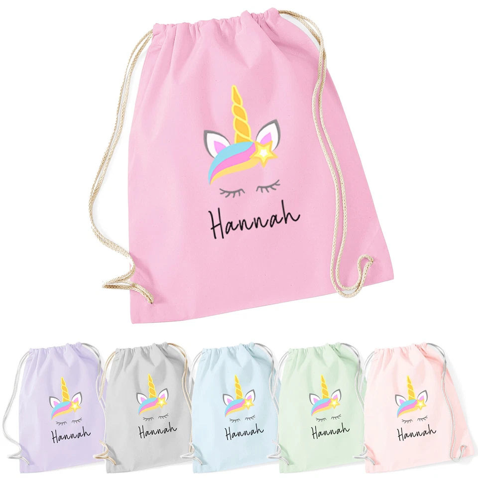 MERCH KINGDOM Personalisierter Name Einhorn Schultasche Kinder Jungen Mädchen Kordelzug PE Schwimmtasche