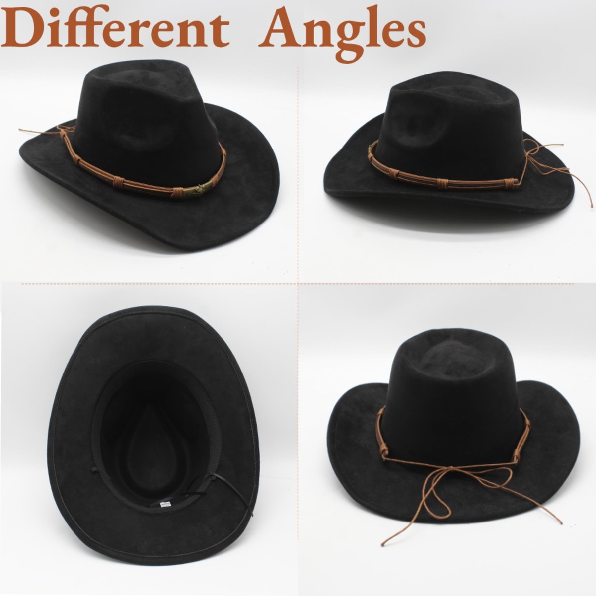 9858 4 Pack Cowboy Hat For Women And Men Western Suede Hat Panama Cap Cowboy & Unisex Cowboy Hat for Women and Men, Western Suede Hat  main image 4