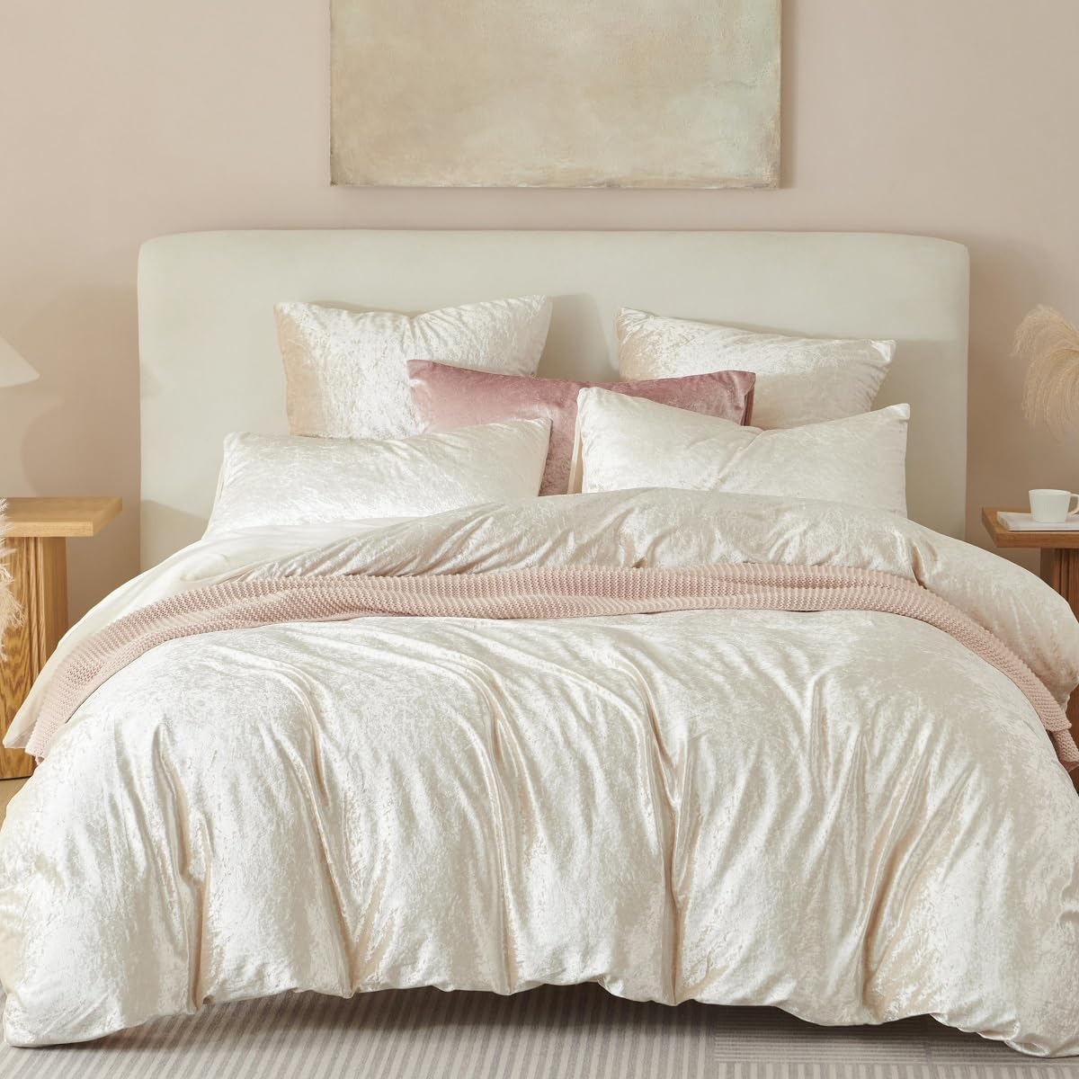 Luxury Beige Queen Velvet Duvet Cover Cozy Flannel Bedding Set-image
