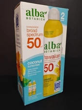 Alba Botanica Hawaiian Coconut Sunscreen Spectrum SPF50 Sunscreen 8oz PACK OF 2