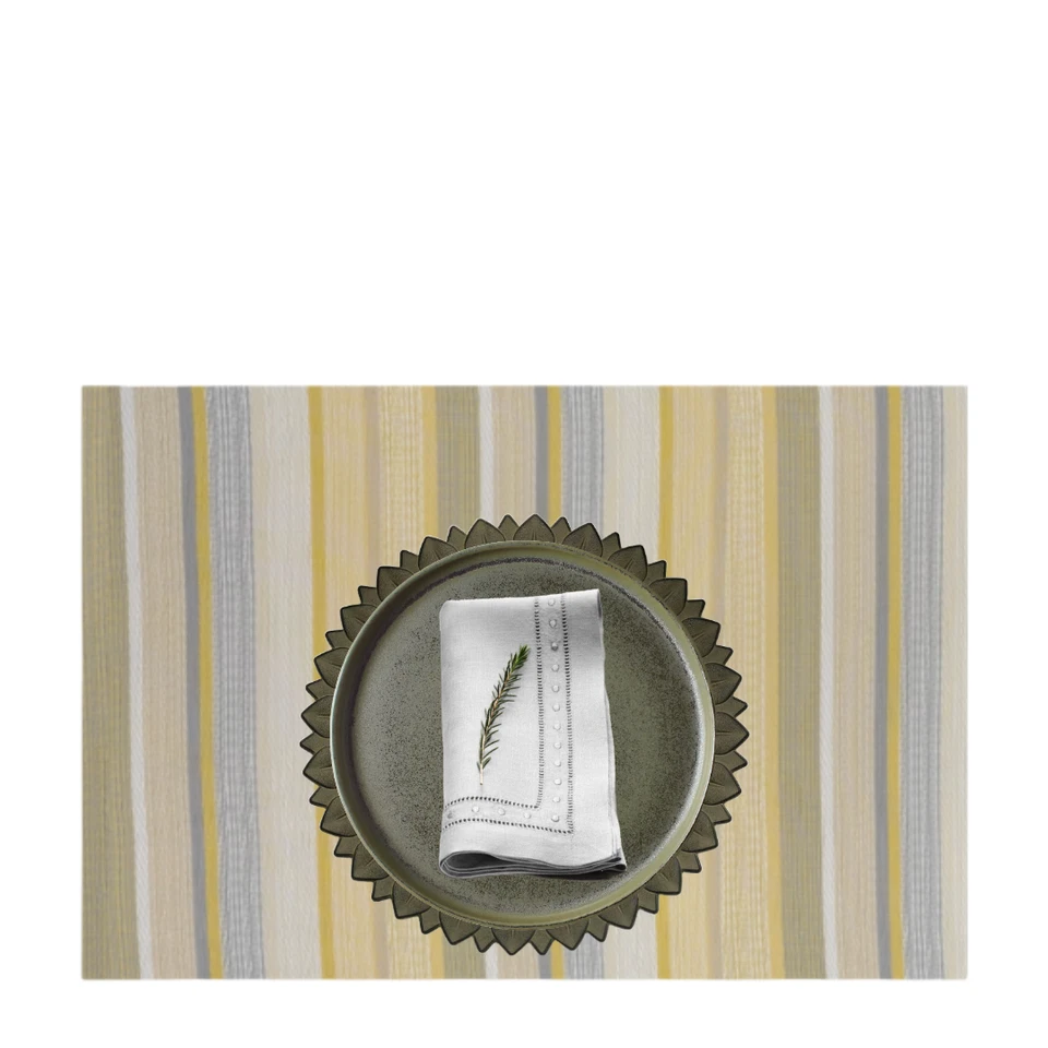 4 manteles rectangulares rayas tejidas amarillas y verdes PVC interior exterior polivinilo Foto 4 de 4