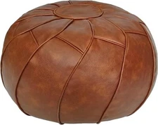 Thgonwid round Unstuffed Pouf Cover, Leather Foot Stool Ottoman with Storage, Be