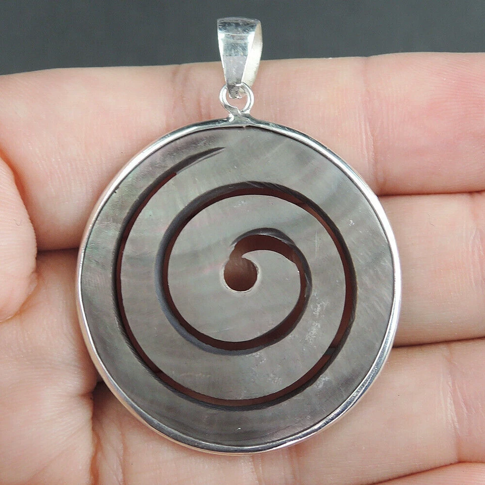 Colgante de plata de ley 925 espiral mediana-pequeña natural concha marrón,... - Imagen 2 de 4