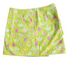 Lilly Pulitzer Girls Reversible Wrap Skirt Size 12 Green Ladybug Pink Sunflower