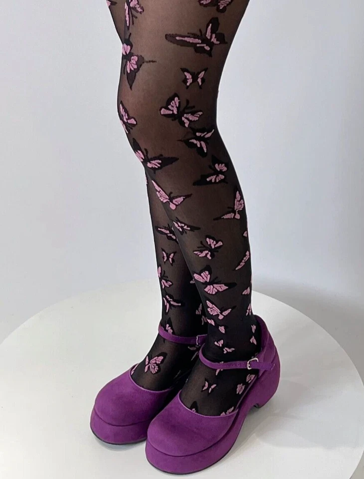 Y2K Subculture Pink Butterfly Print Stockings - Image 2 of 3