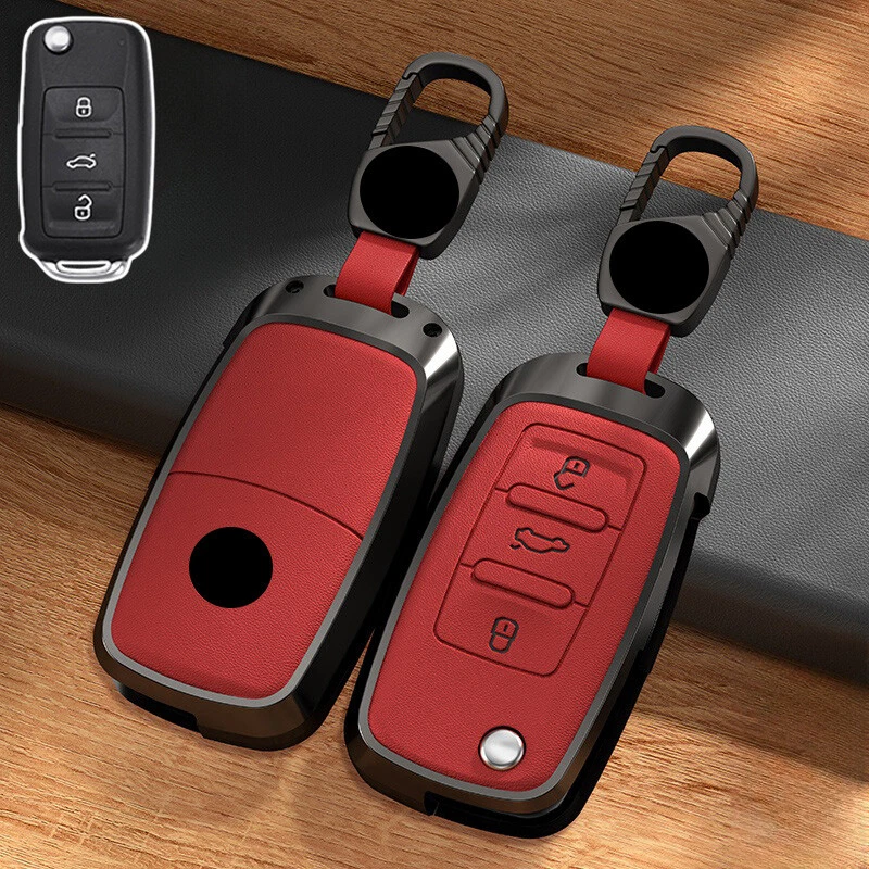 Aluminum Alloy Leather Car Key Case Cover For VW Tiguan Jetta Passat Golf Beetle Foto 4 de 4