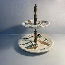 1960's Enesco Country Kitchen  2 Tier Centerpiece Tidbit Serving Plate Dish Tray