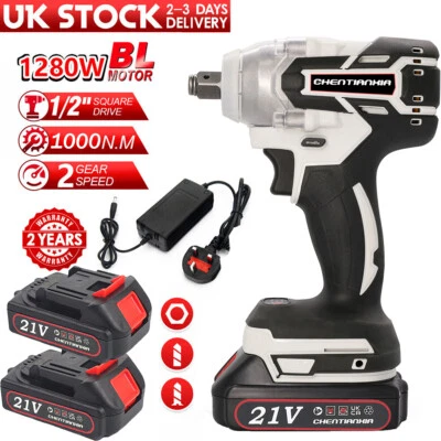 1000Nm 1/2" Cordless Electric Impact Wrench Drill Gun Ratchet Driver w/2 Battery