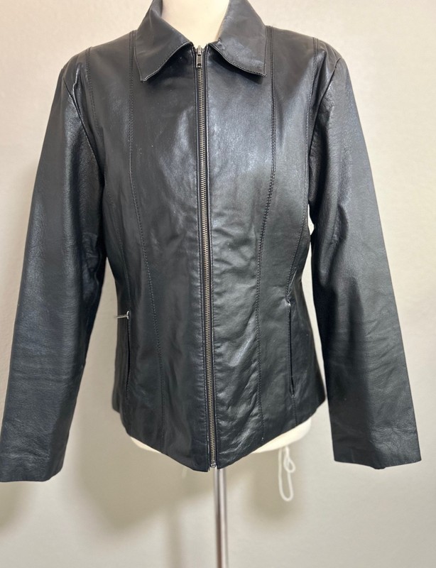 Phase Two Women's LBlack Leather Jacket Motorcycle - Size S