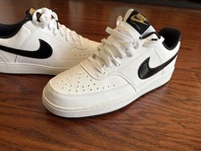 Nike Low Top Men’s 10.5  Court Vision Patent Leather White Black Gold 44.5