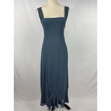 Show Me Your Mumu Clair Mid Dress Blue Grey Medium Smocked Back Dquare Neck Slit