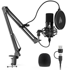 USB Microphone, MAONO 192KHZ/24Bit Plug  Play PC Computer Podcast A04, Black