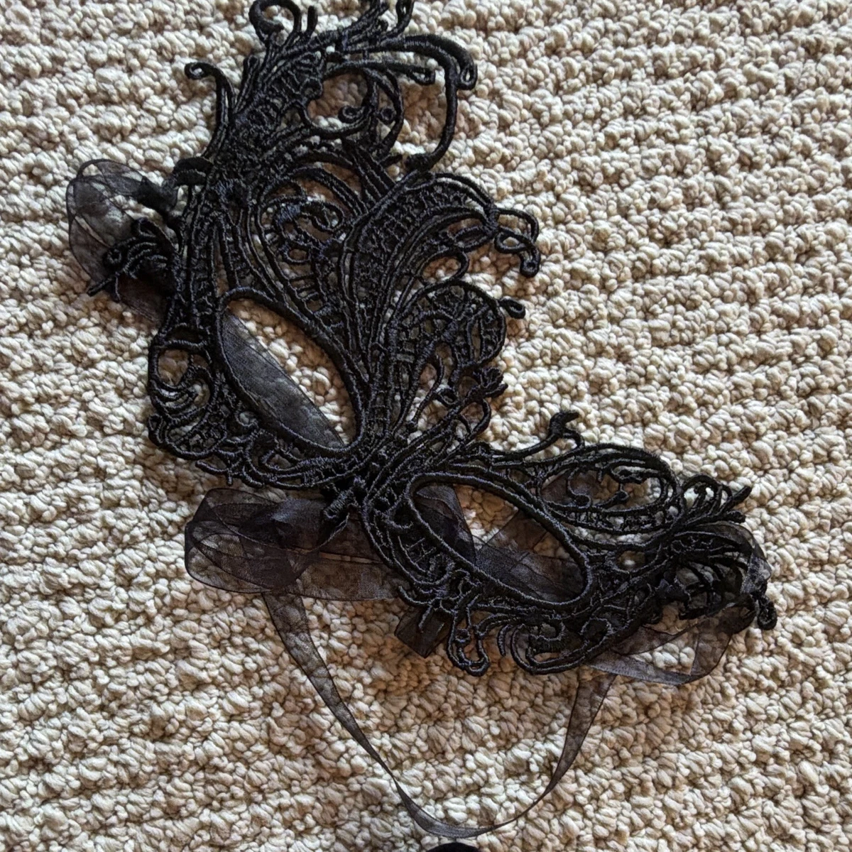 Handmade Black Lace Masquerade Eye Mask Adjustable One Size 1920s Halloween