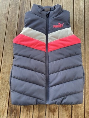 Puma Vest Girl Youth Size 6 Grey Pink Puffer Quilted Full Zip Mock Neck Coat