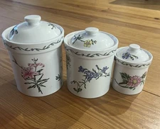 Vintage International China Company Floral White Stoneware Canister Set