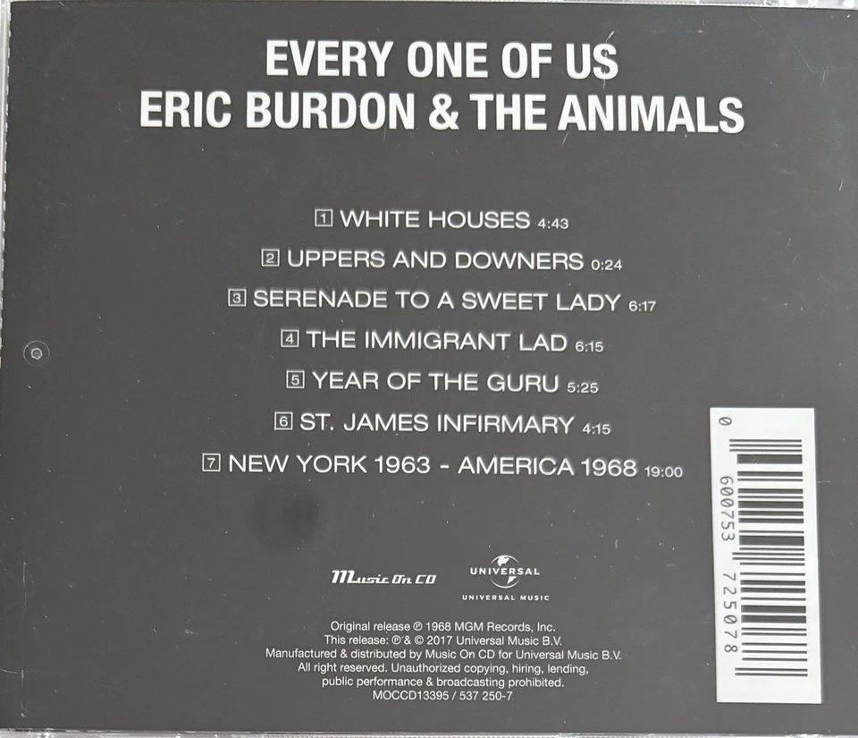 ERIC BURDON & THE ANIMALS - Every One Of Us CD 2017 Music On CD Exc Cond! - Image 2 of 2