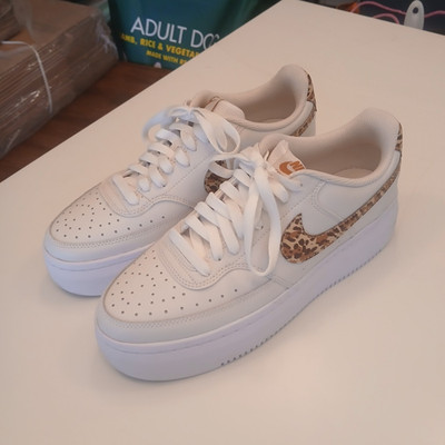 Nike Court Vision Alta Low Top Lace-Up Sneaker White Leopard Print Pre-Owned