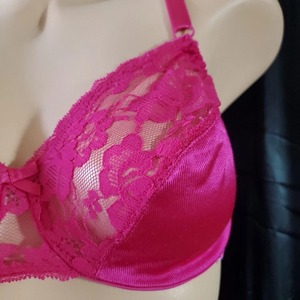 USA 90's Fruit Of The Loom PINK SATIN & LACE Lingerie Unlined Underwire 36B - Image 2 of 4