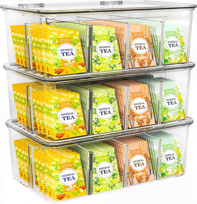 - Tea Bag Organizer with Lids, Clear Pantry Storage Box - (3 Pack) Stackable Par