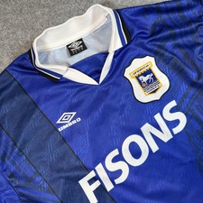 Vintage Ipswich Town Jersey Mens Medium Blue Soccer Football Umbro Fisons 90s