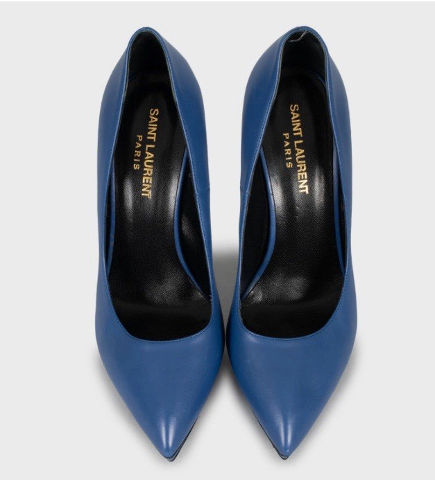 Saint Laurent decolte a punta con plateau Janis in pelle blu taglia 39