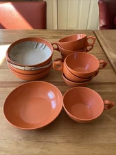 Vintage 60s Melmac Sun Valley Durawear Orange Cups and Bowls 16 Piece Set MCM