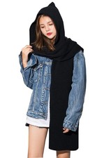Women Girl Winter Hooded Scarf Soft Cable Knitted Earflap Neckwarmer Hat