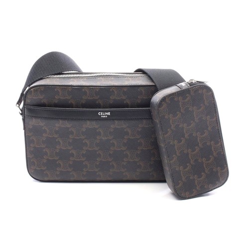 Celine Triomphe Messenger Bag Pvc Leather Men Black One Size