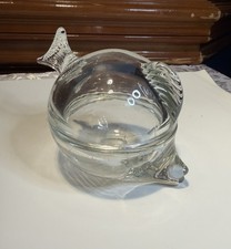 Anchor Hocking clear glass Puffer fish trinket dish. Made in the USA,
