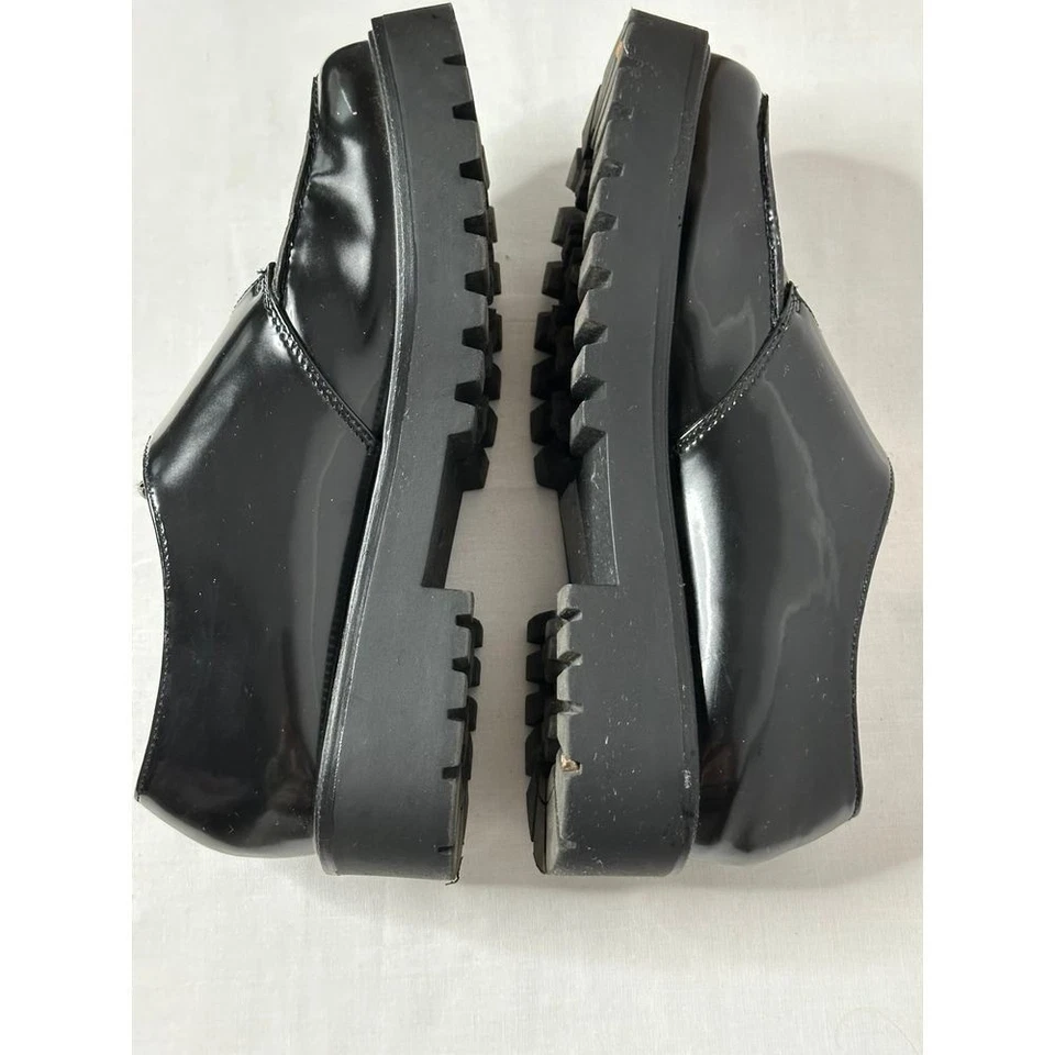 H&M Women Platform Loafers Shoes Black Patent Leather Sz 9 Lug Sole Chunky - Image 4 of 4