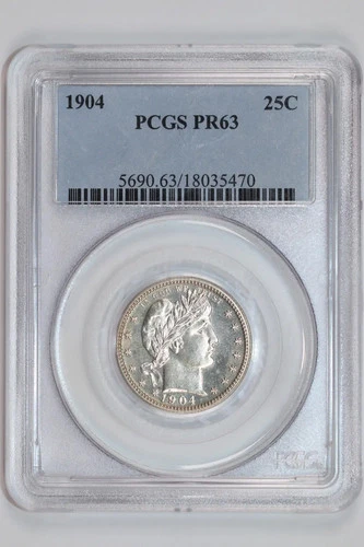 1904 PROOF BARBER QUARTER PCGS PR63