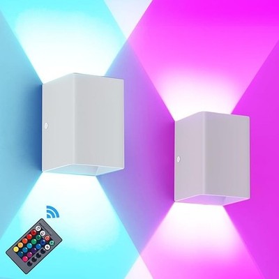 2 Stück LED Wandleuchten Fernbedienung RGB Wandleuchte Beleuchtung Up Down Innen Lampen weiße Seite