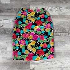 Vintage Floral Silk Skirt Black Retro 90s 80s Artsy Cottagecore Summer Small
