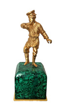 Antique Russian Gilded Bronze on Natural Malachite Stone Base Dancer Figurine.