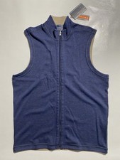 NEW-Size S Roundtree  Yorke Sweater Vest Zip Front Reversible Cotton Navy 70