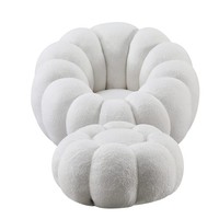 Sessel Fernsehsessel Relaxsessel Hocker Weiß Design Drehsessel Bouclé-Stoff