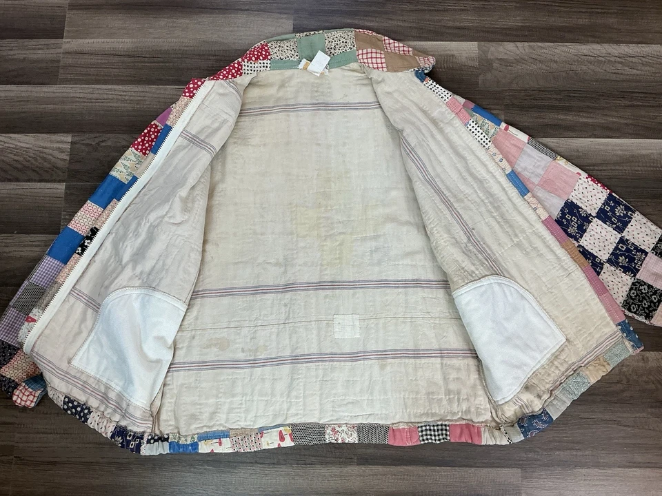 VTG 80 K.A.S Original Patchwork Quilt Feed Sack Jacket Multi M/L USA Grandmacore - Image 4 of 4