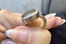 Sterling Silver 925 Signed Hammered Mat Black Onyx Ring Boho Size 5.75 6.59 Gms