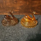 Two Vintage 1950s Jeanette Amber Glass Candy Dish Lids. No bowls.Lids only.