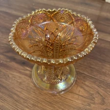 Vintage Imperial Carnival Glass Marigold Starburst Compote Punch Bowl Base