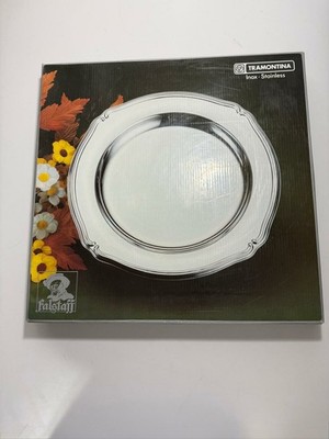 Tramontina Falstaff Round Flat Serving Plate Tray Stainless Steel Inox 