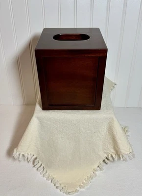 Selamat Designs Tissue Box Cover 6” Square Dark Brown Wood Decor Home Organizer - Image 1 of 4