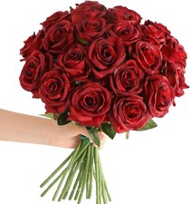 Tifuly Red Roses Artificial Flowers - 12 pcs Realistic Long Stem Fake Roses Faux