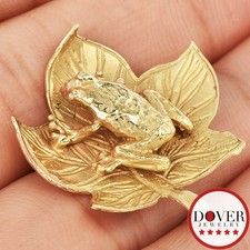 Estate 14K Yellow Gold Textured Frog Leaf Brooch Pin 4.3 Grams NR